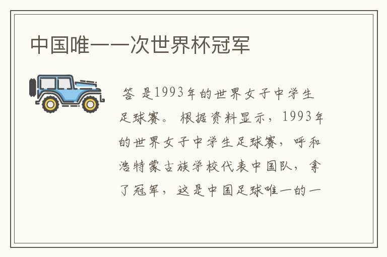 中国唯一一次世界杯冠军