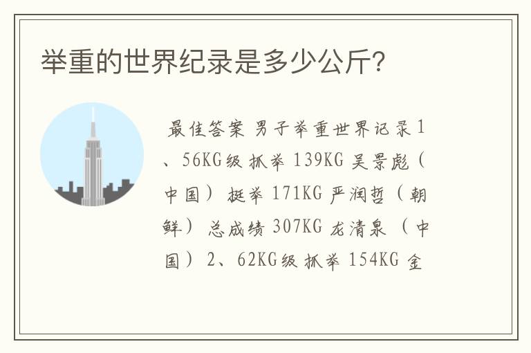 举重的世界纪录是多少公斤?