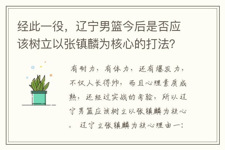 经此一役,辽宁男篮今后是否应该树立以张镇麟为核心的打法?