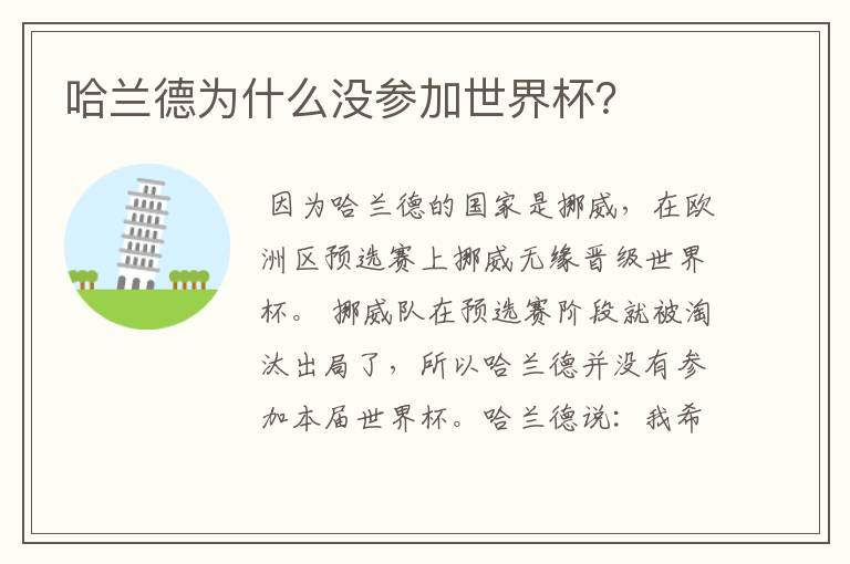 哈兰德为什么没参加世界杯?
