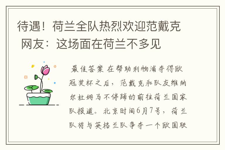 待遇!荷兰全队热烈欢迎范戴克 网友:这场面在荷兰不多见
