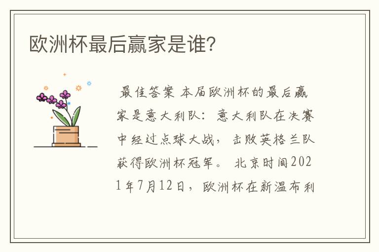 欧洲杯最后赢家是谁?