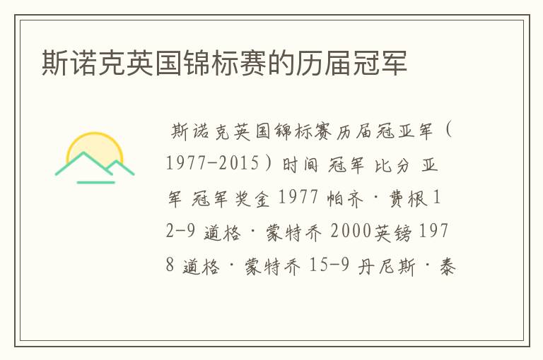 斯诺克英国锦标赛的历届冠军