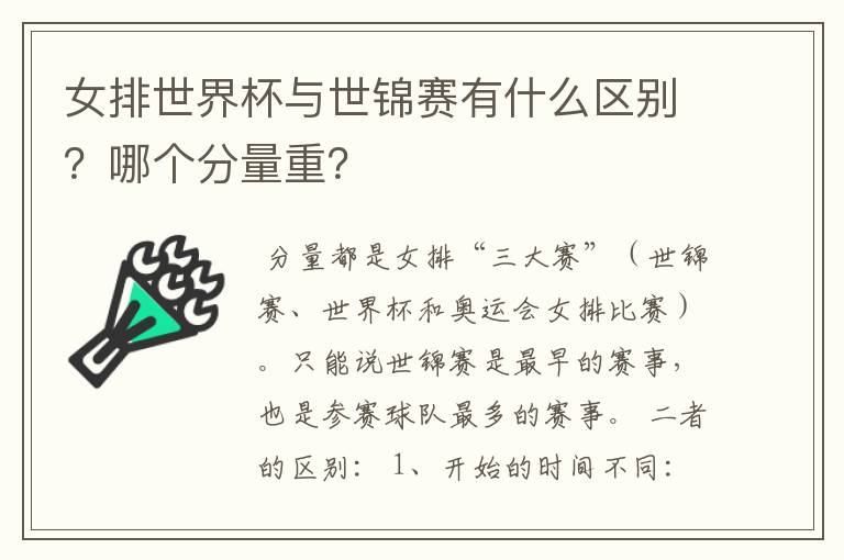 女排世界杯与世锦赛有什么区别?哪个分量重?