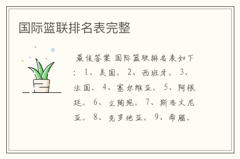 国际篮联排名表完整