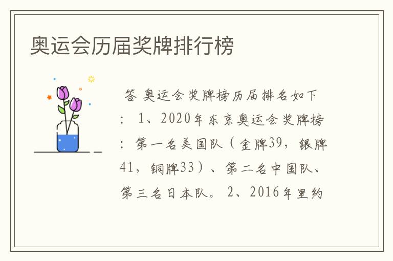 奥运会历届奖牌排行榜
