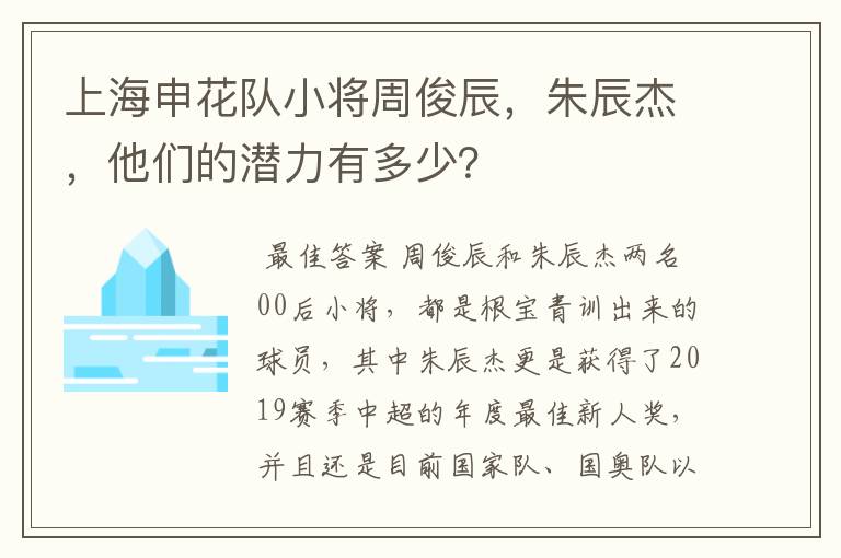 上海申花队小将周俊辰,朱辰杰,他们的潜力有多少?