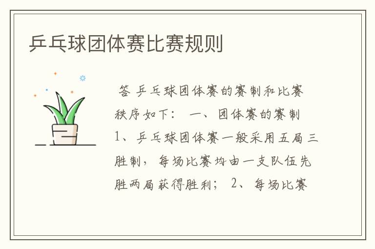 乒乓球团体赛比赛规则