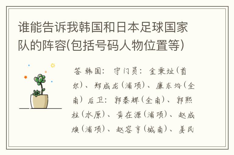 谁能告诉我韩国和日本足球国家队的阵容(包括号码人物位置等)