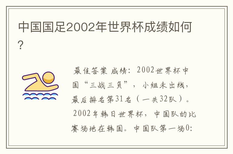 中国国足2002年世界杯成绩如何?