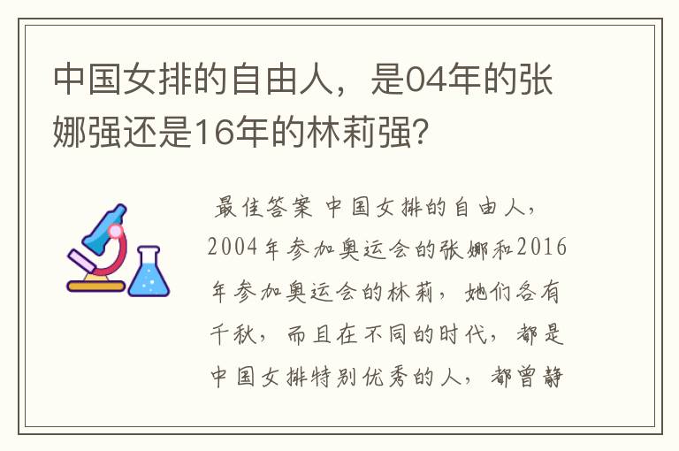 中国女排的自由人,是04年的张娜强还是16年的林莉强?