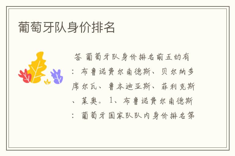 葡萄牙队身价排名