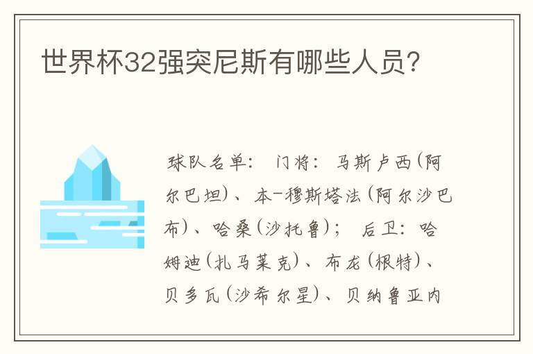 世界杯32强突尼斯有哪些人员?