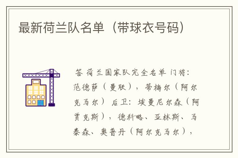 最新荷兰队名单(带球衣号码)