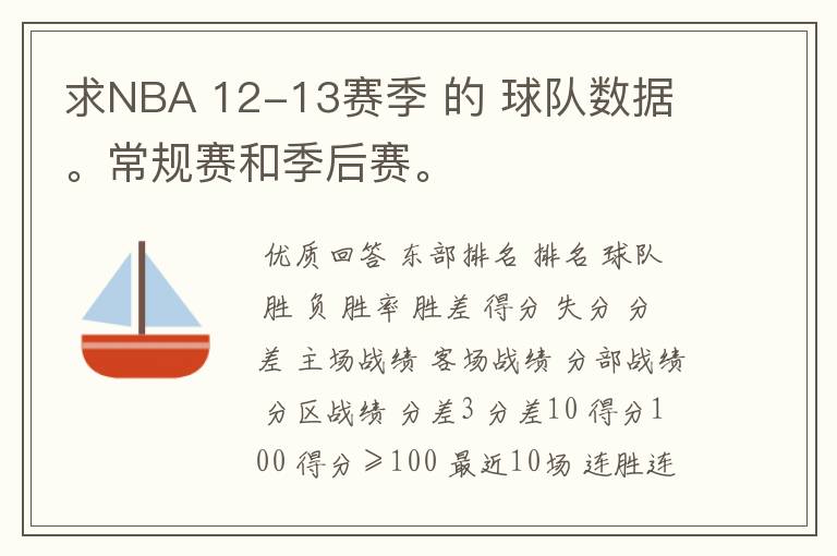求NBA 12-13赛季 的 球队数据 。常规赛和季后赛。