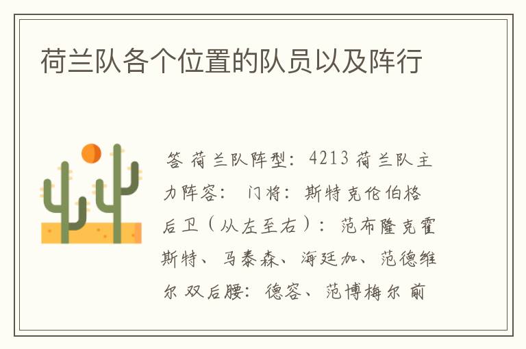 荷兰队各个位置的队员以及阵行
