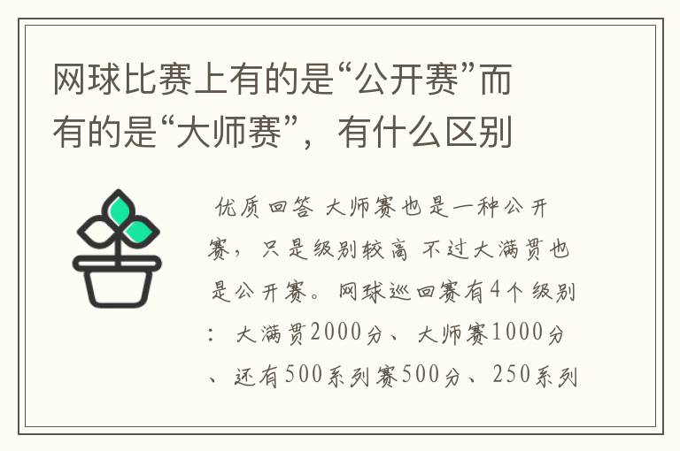 网球比赛上有的是“公开赛”而有的是“大师赛”,有什么区别吗?