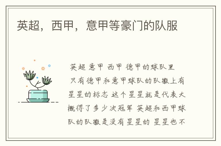 英超,西甲,意甲等豪门的队服