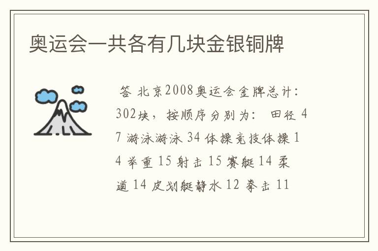 奥运会一共各有几块金银铜牌
