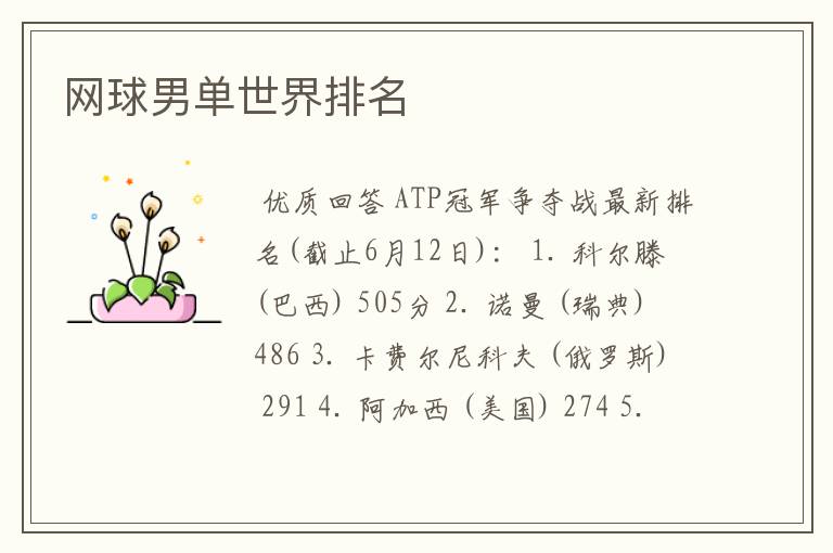 网球男单世界排名
