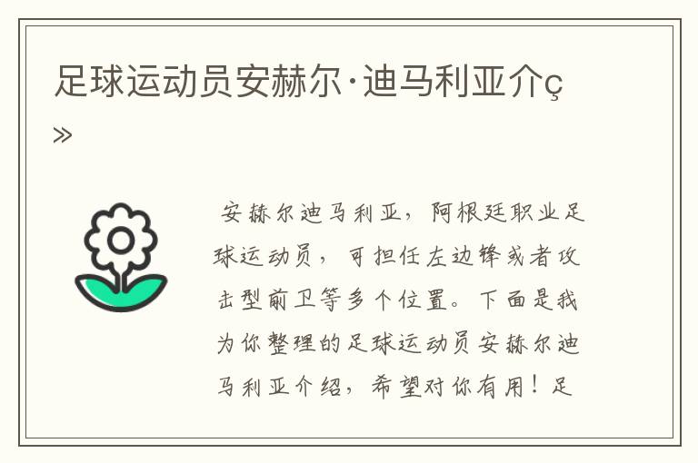 足球运动员安赫尔·迪马利亚介绍
