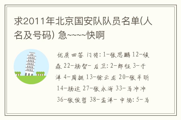 求2011年北京国安队队员名单(人名及号码) 急~~~~快啊