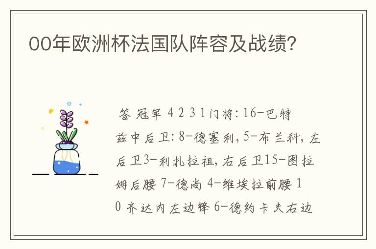 00年欧洲杯法国队阵容及战绩?