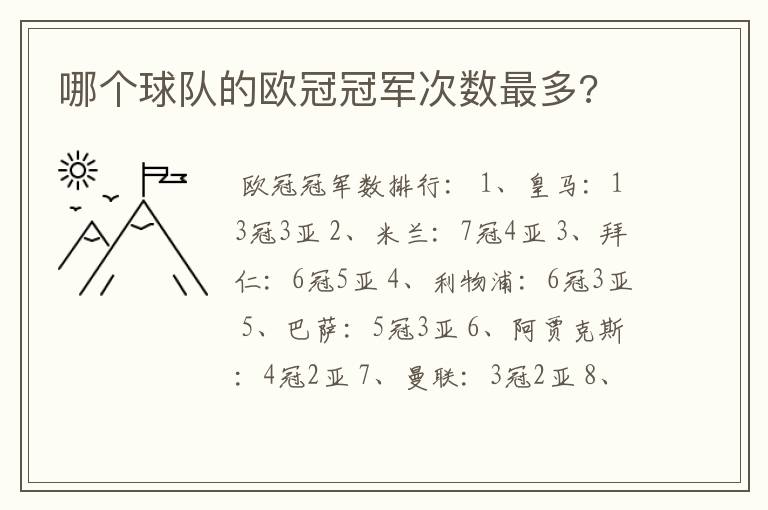 哪个球队的欧冠冠军次数最多?
