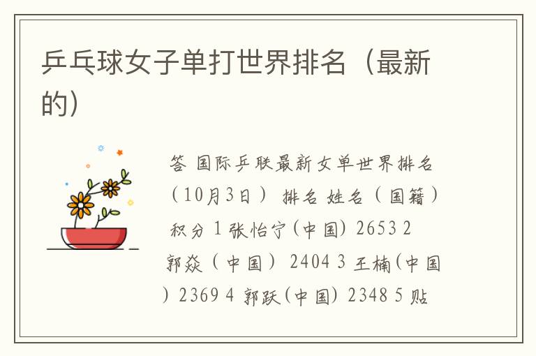 乒乓球女子单打世界排名(最新的)
