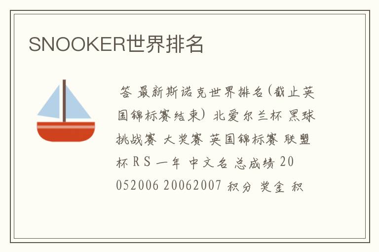 SNOOKER世界排名