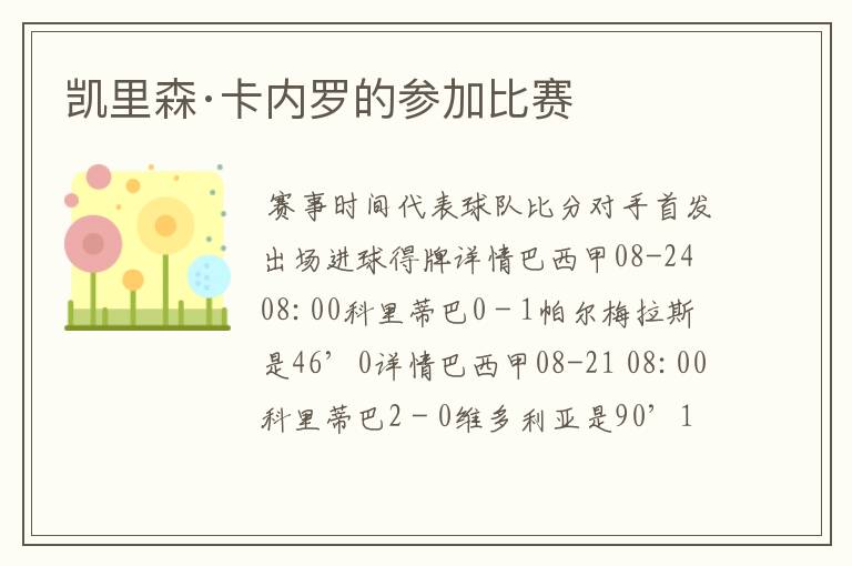 凯里森·卡内罗的参加比赛