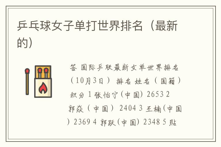 乒乓球女子单打世界排名(最新的)