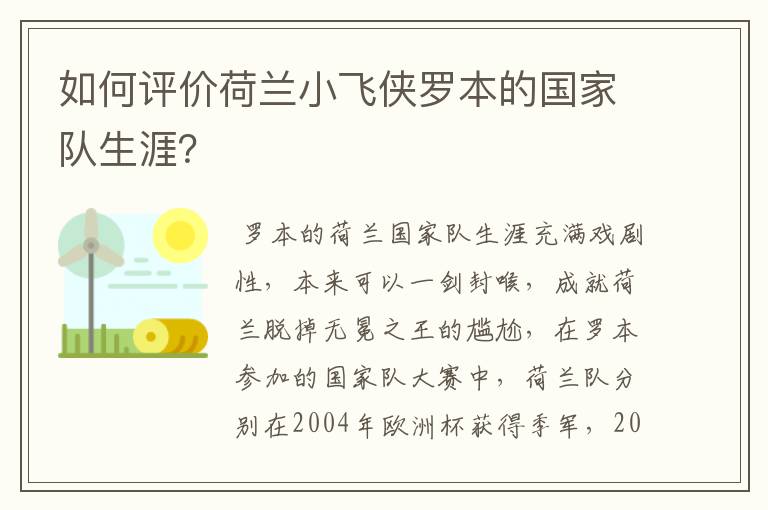 如何评价荷兰小飞侠罗本的国家队生涯？