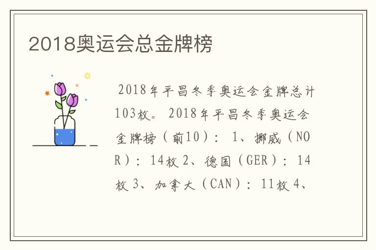 2018奥运会总金牌榜