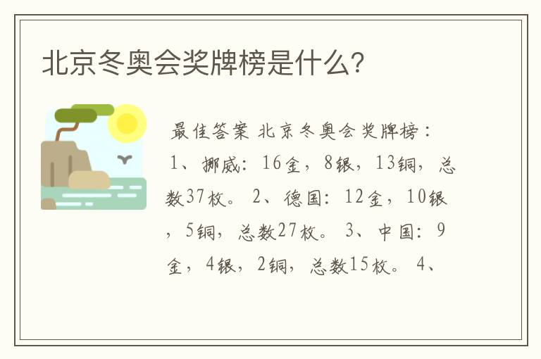 北京冬奥会奖牌榜是什么？