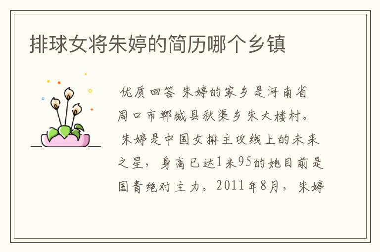排球女将朱婷的简历哪个乡镇