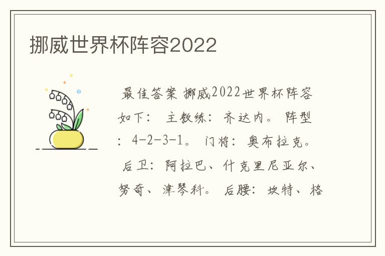 挪威世界杯阵容2022