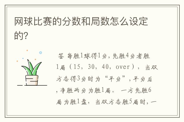网球比赛的分数和局数怎么设定的?