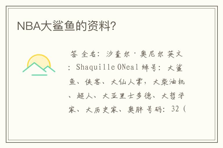 NBA大鲨鱼的资料?