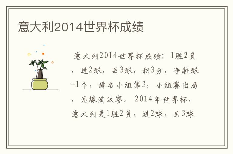 意大利2014世界杯成绩