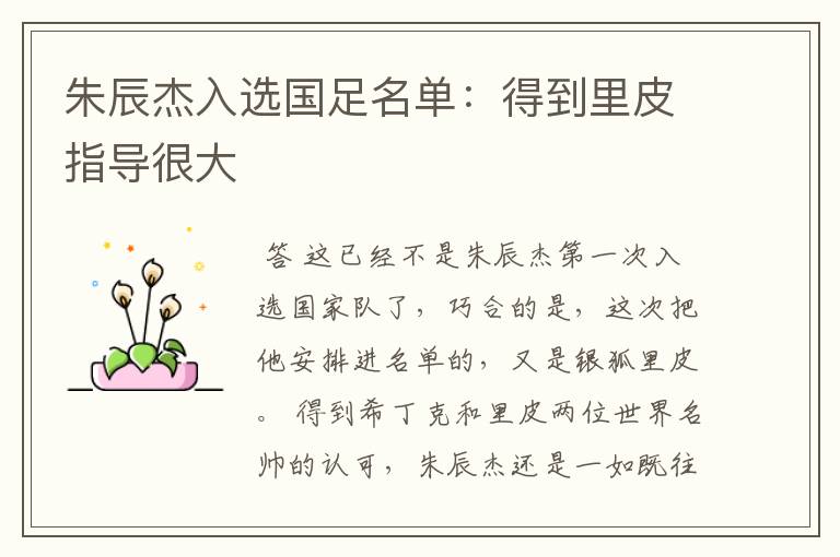 朱辰杰入选国足名单:得到里皮指导很大