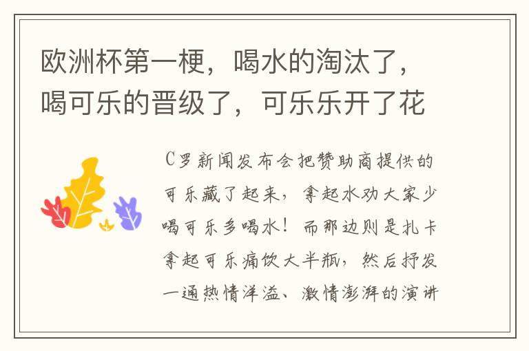 欧洲杯第一梗,喝水的淘汰了,喝可乐的晋级了,可乐乐开了花
