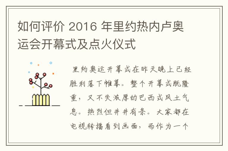 如何评价 2016 年里约热内卢奥运会开幕式及点火仪式