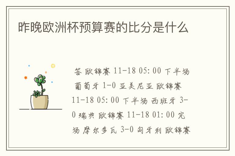 昨晚欧洲杯预算赛的比分是什么