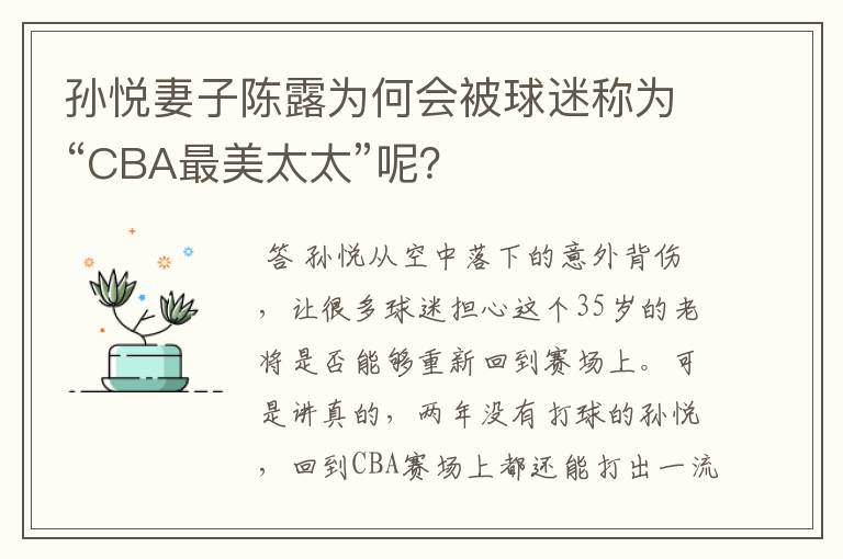 孙悦妻子陈露为何会被球迷称为“CBA最美太太”呢?