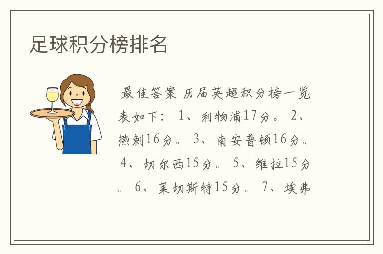 足球积分榜排名
