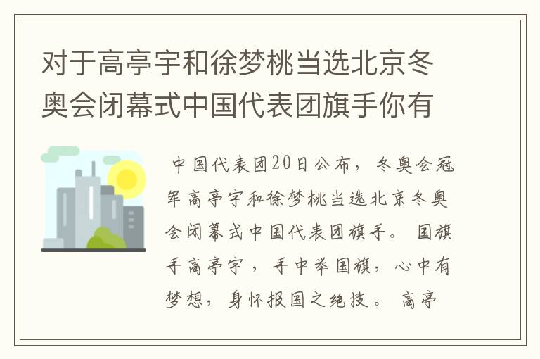 对于高亭宇和徐梦桃当选北京冬奥会闭幕式中国代表团旗手你有什么看法?