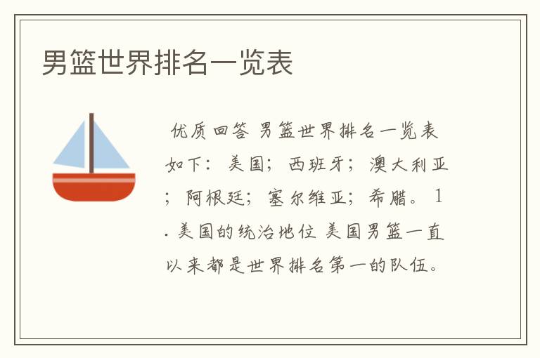 男篮世界排名一览表