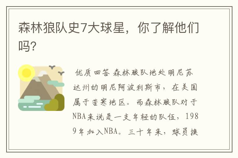 森林狼队史7大球星,你了解他们吗?