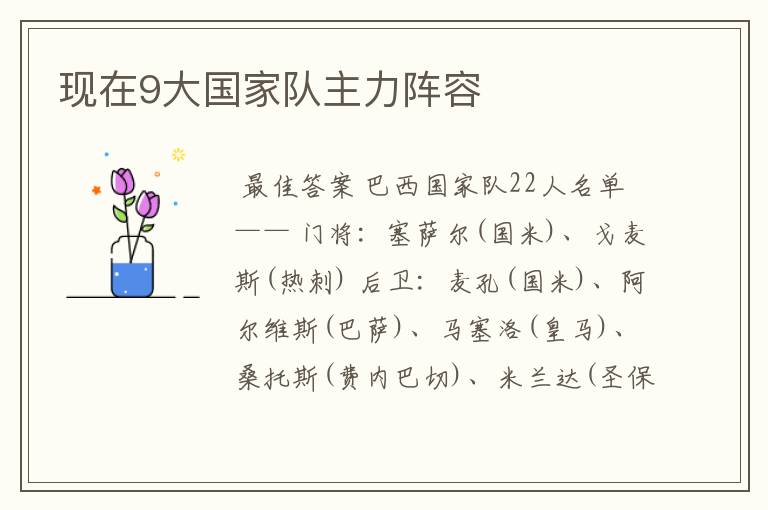 现在9大国家队主力阵容